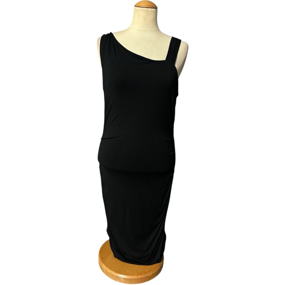 INC Sleeveless Asymmetrical Neckline Bodycon Midi Dress Black Size L